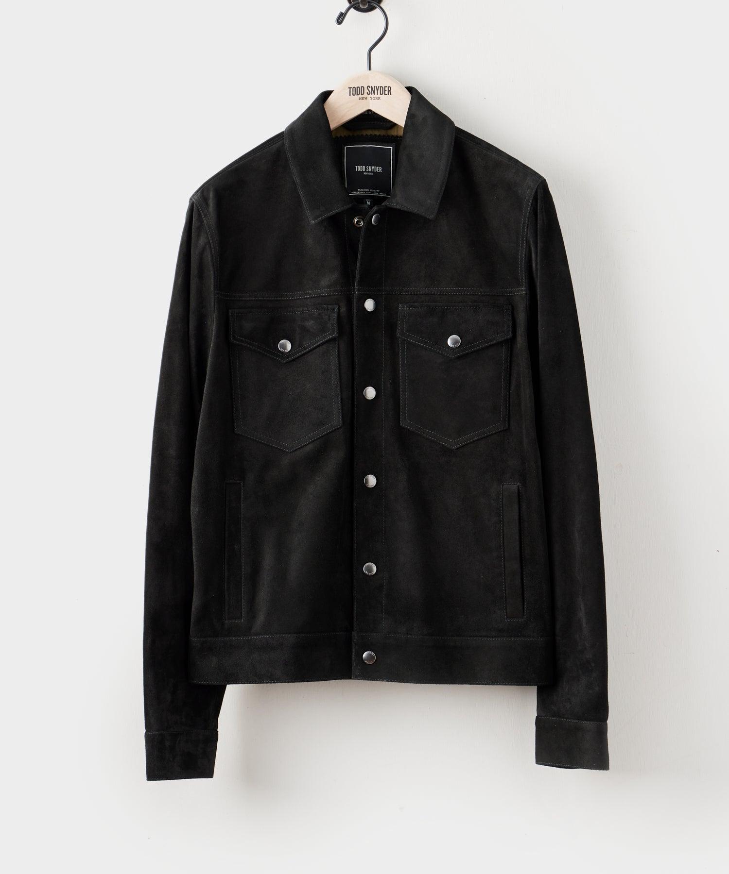 Italian Suede Snap Dylan Jacket in Black Product Image