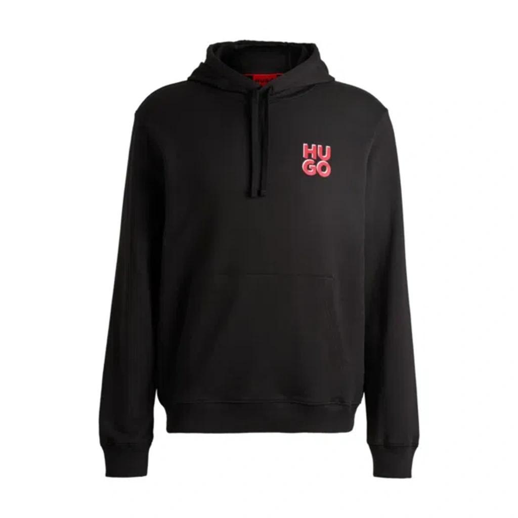 HUGO BOSS Cotton-terry Hoodie With Stacked Logo Print In Black 001 Product Image