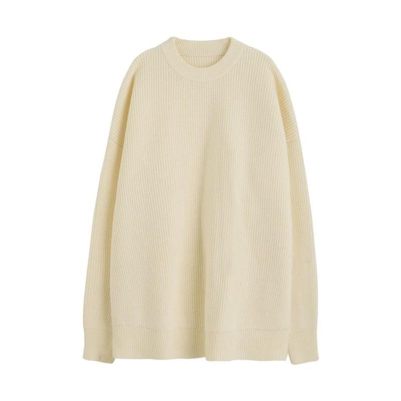 Crew Neck Plain Ribbed Oversized Sweater Product Image