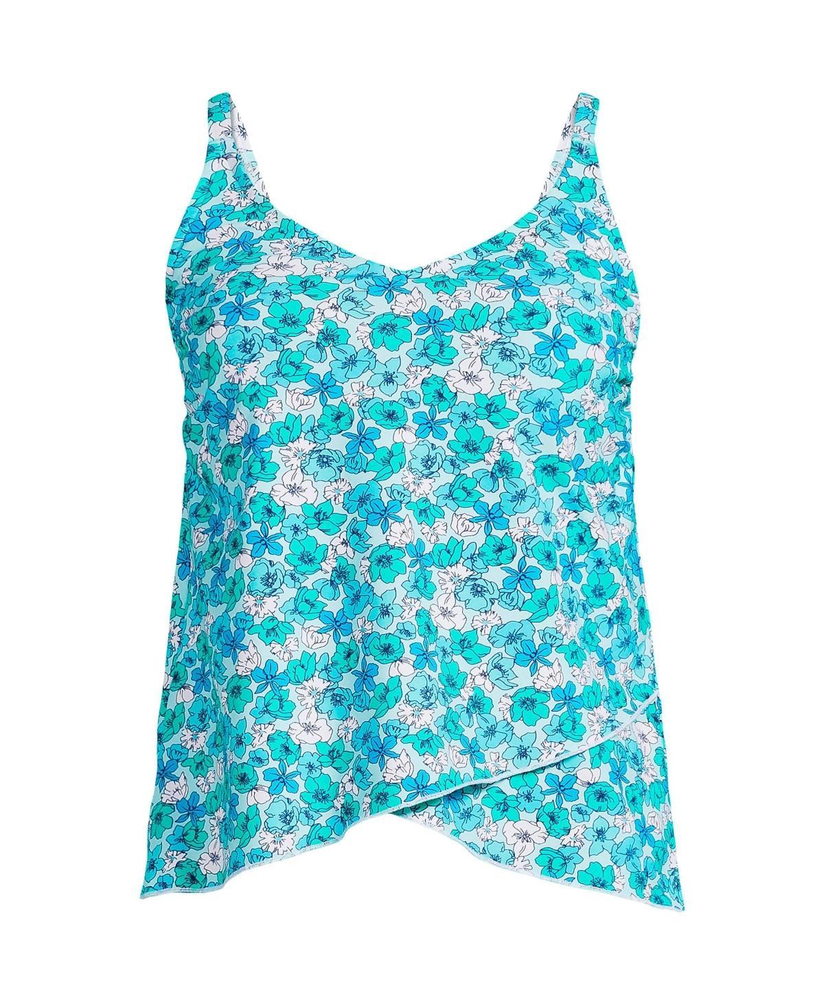 Lands End Womens Long Torso Chlorine Resistant Tulip Hem Tankini Swimsuit Top - Turquoise Product Image