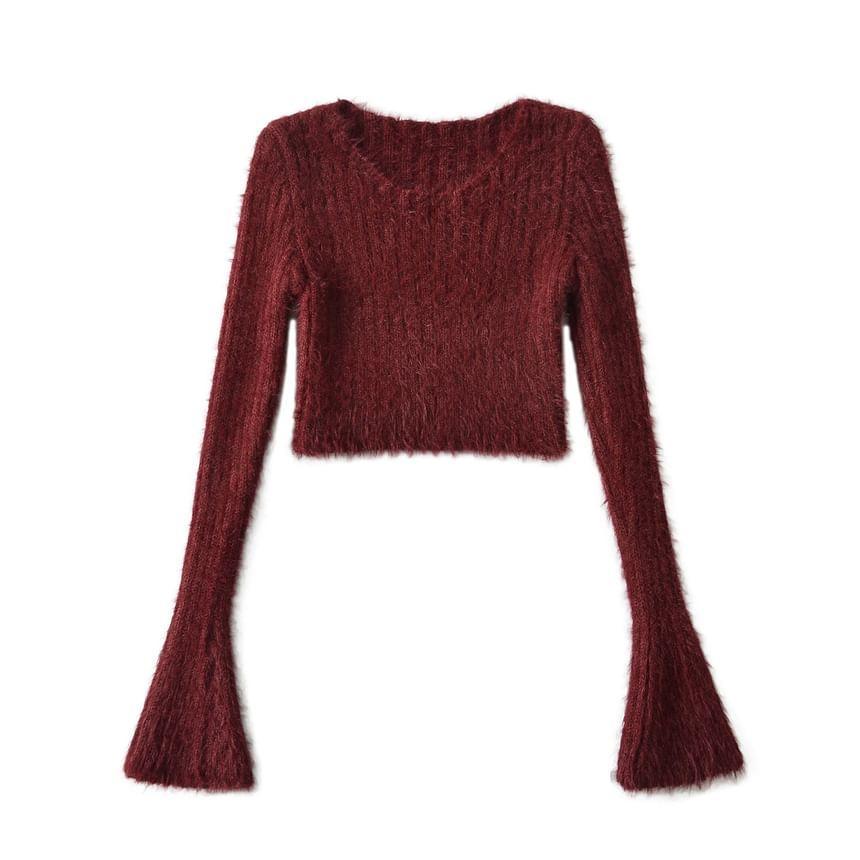 Scoop Neck Plain Crop Sweater product image