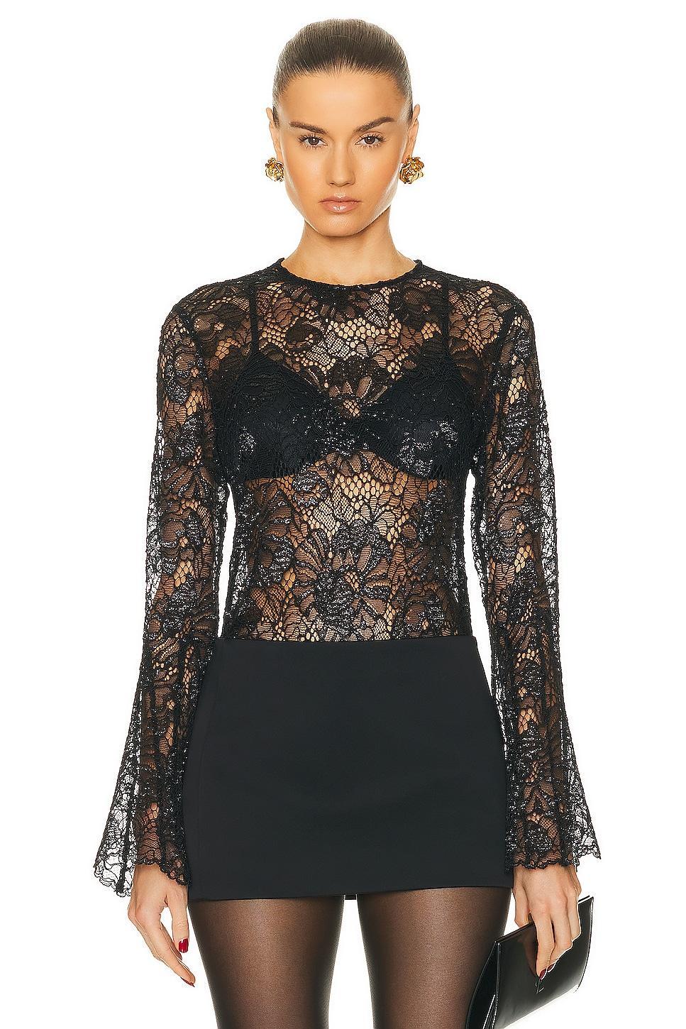 FRAME Lace Flutter Sleeve Blouse Black. (also in L, M, S). Product Image