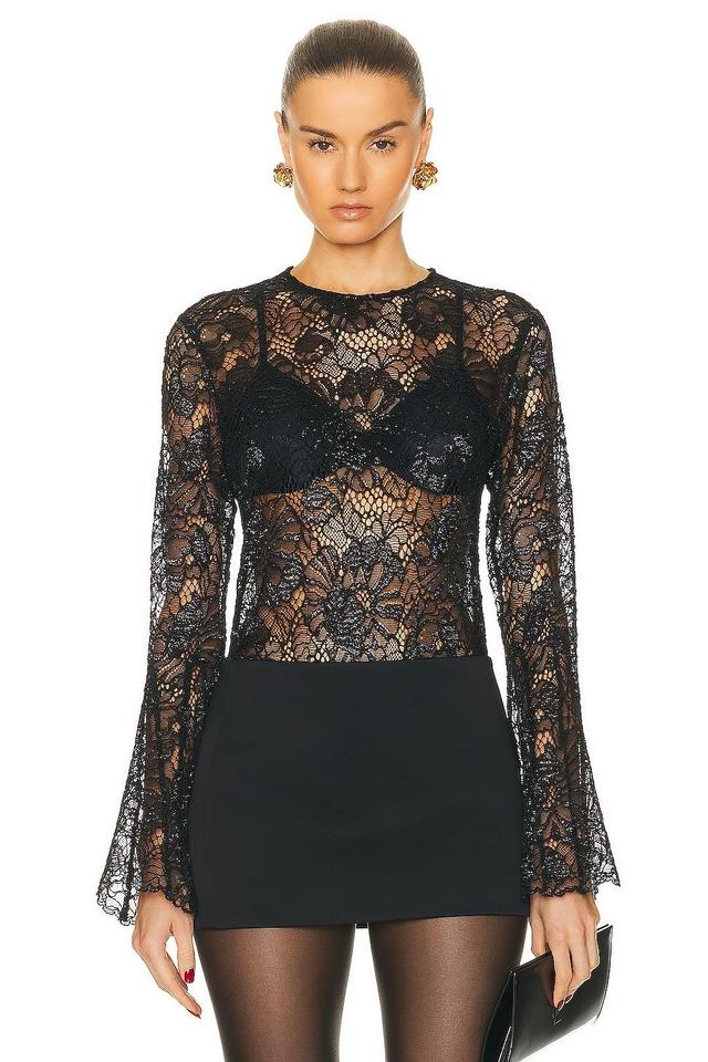 FRAME Lace Flutter Sleeve Blouse Black. (also in L, S, XS). Product Image