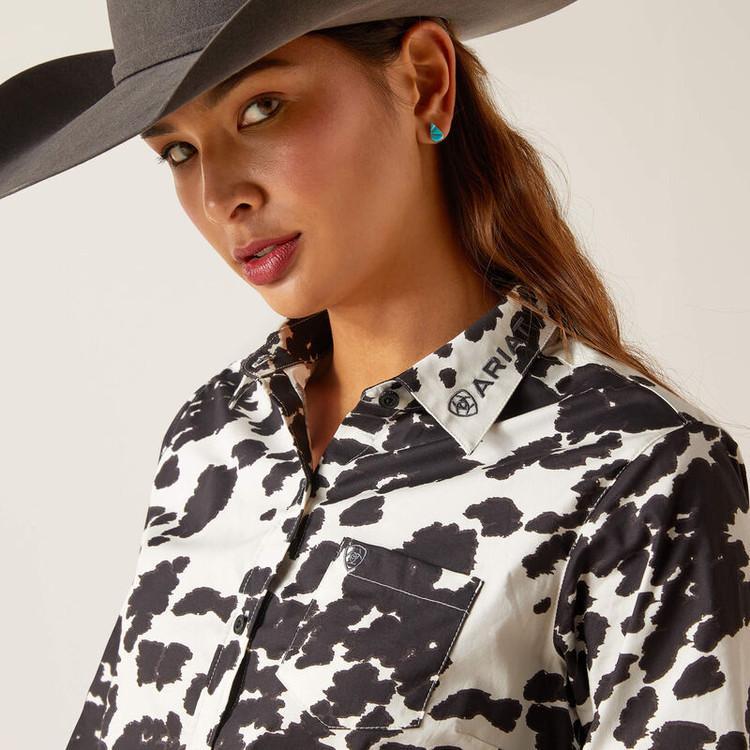 Ariat® Ladies L/S Wrinkle Resist Team Kirby Stretch Cow Print Button Down Product Image