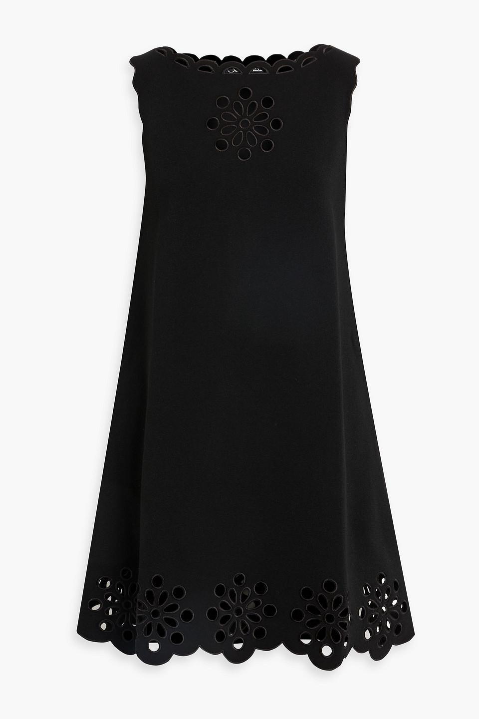 Broderie Anglaise-trimmed Knitted Mini Dress In Black Product Image