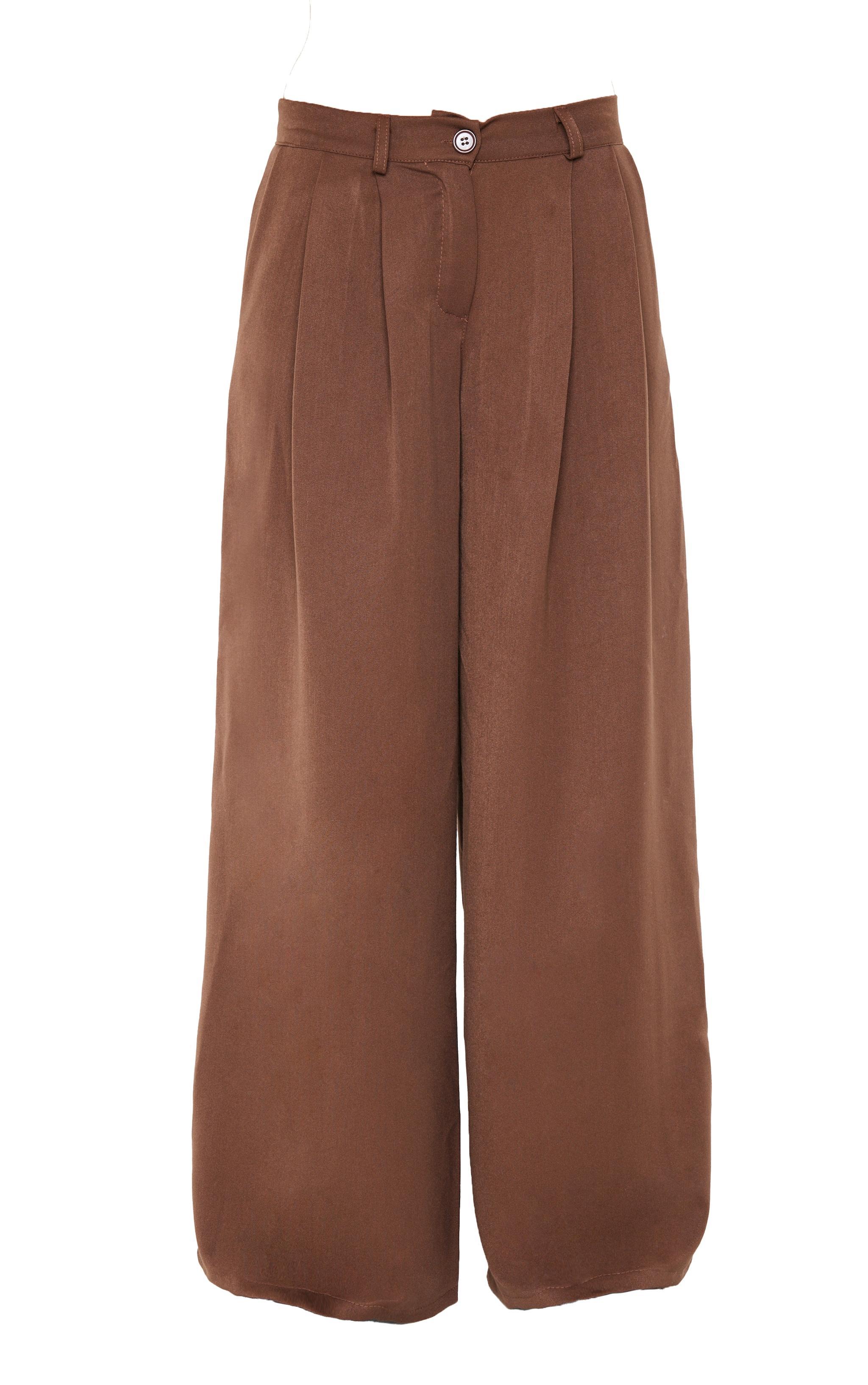 Chocolate Mid Rise Wide Leg Woven Pants Product Image