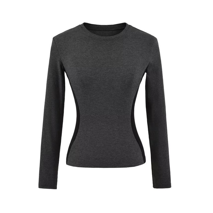 Long-Sleeve Crewneck Plain T-Shirt Product Image