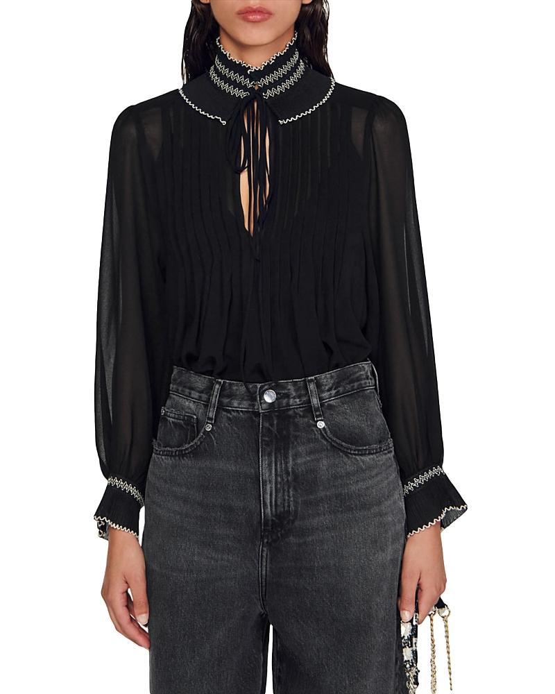 sandro Jacinthe Split Neck Blouse Product Image