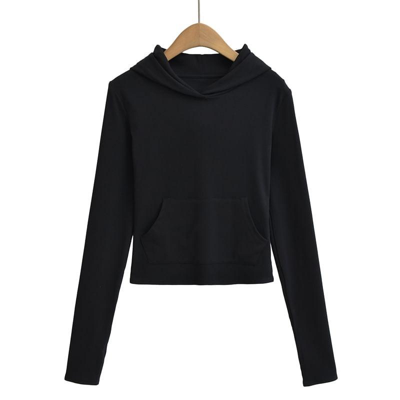 Crew Neck Plain Cropped Hoodie Product Image