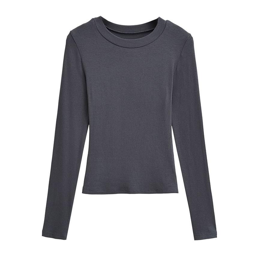 Long-Sleeve Crewneck Plain Tee Product Image