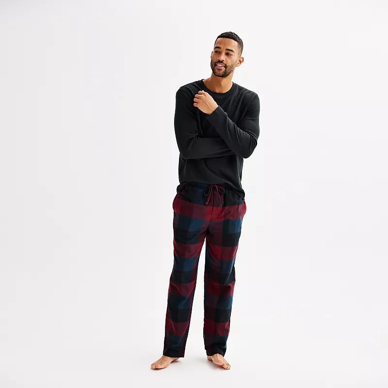 Mens Sonoma Goods For Life Long Sleeve Shirt & Flannel Pants Pajama Set Green Grey Plaid Product Image