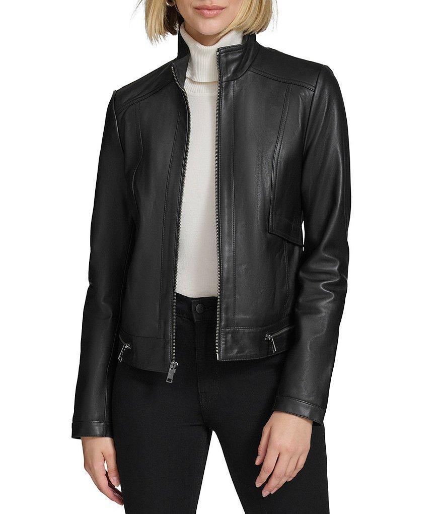 Andrew Marc Sport Rowan Leather Collared Racer Jacket Product Image