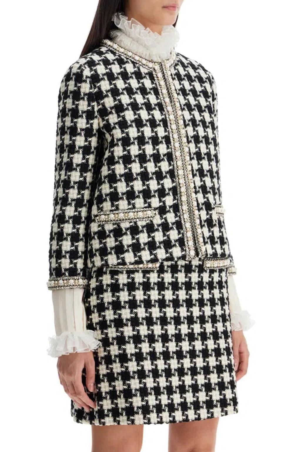 VALENTINO Mini Embroidered Tweed Short Jacket In White Product Image