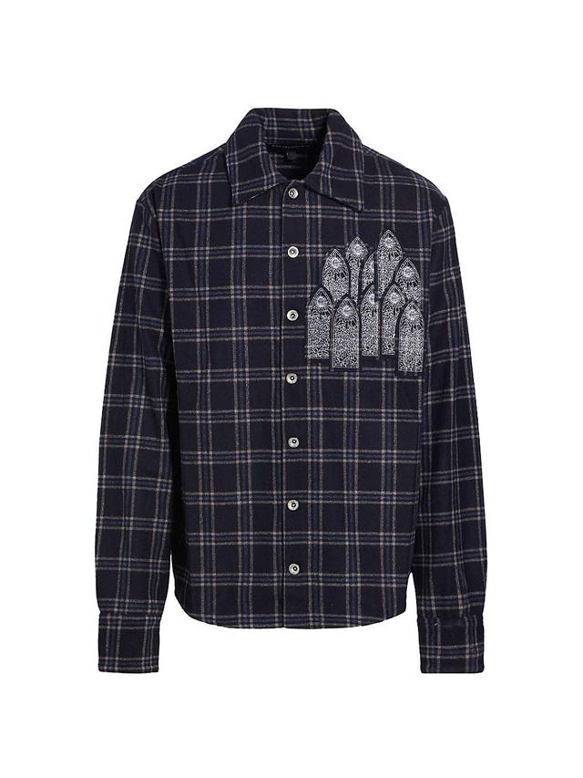 Mens Embroidered Check Flannel Shirt Product Image