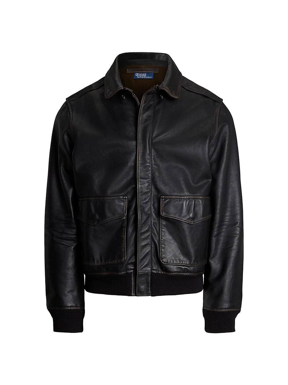 Mens Vintage Leather Bomber Jacket Product Image