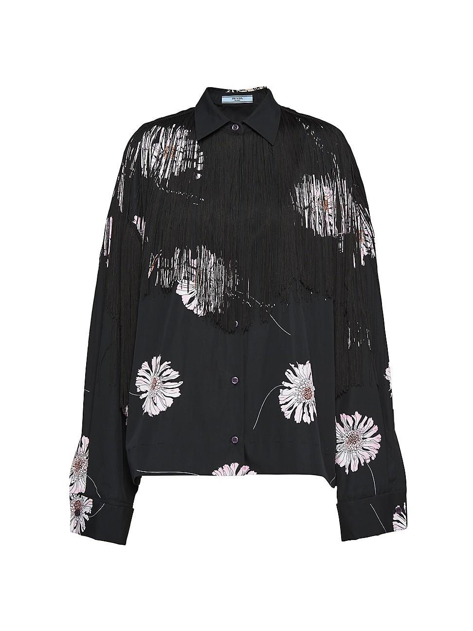 Womens Printed Poplin Shirt with Fringe Product Image