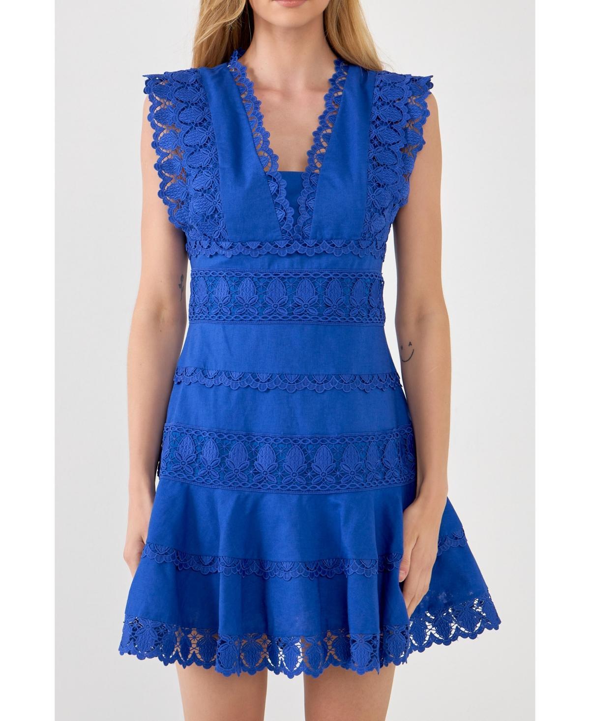 Womens Plunging Neck Lace Trim Dress product image