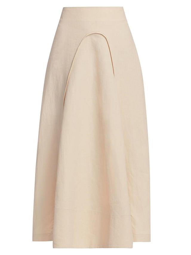 Womens Linen Curved-Seam Midi-Skirt Product Image