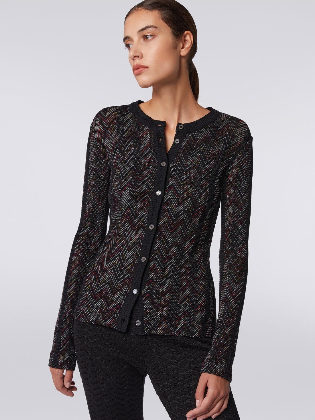 Short cardigan in embossed zigzag viscose and wool knit Multicoloured | Missoni Product Image