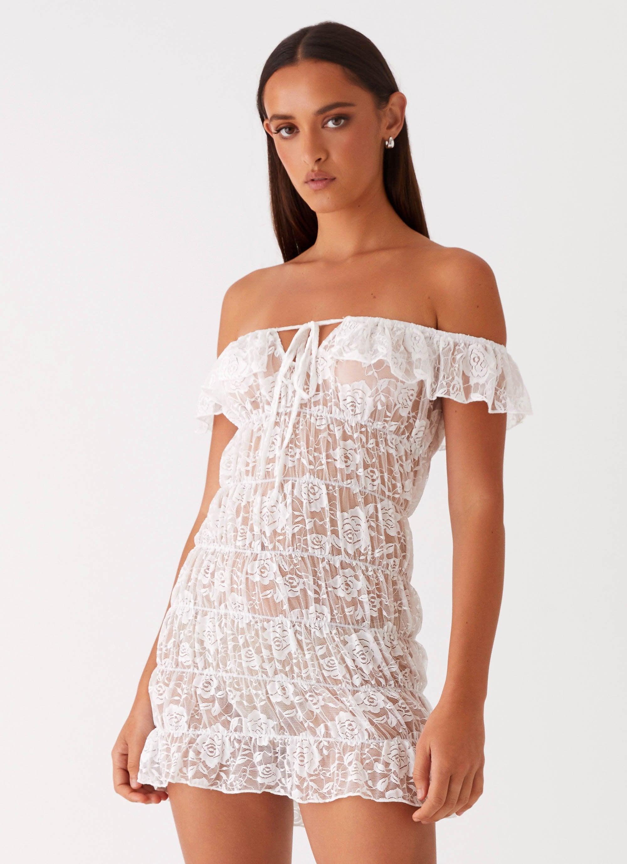 Kathy Ruched Mini Dress - White Product Image