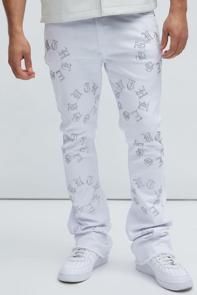 Bling My Line Stacked Skinny Flare Pants - White/Silver Product Image