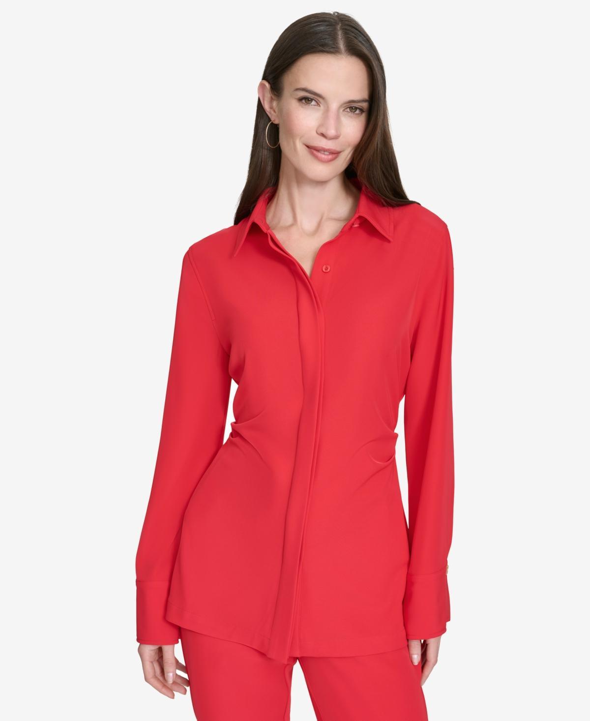 Halston Womens Button-Down Side-Ruched Blouse Product Image