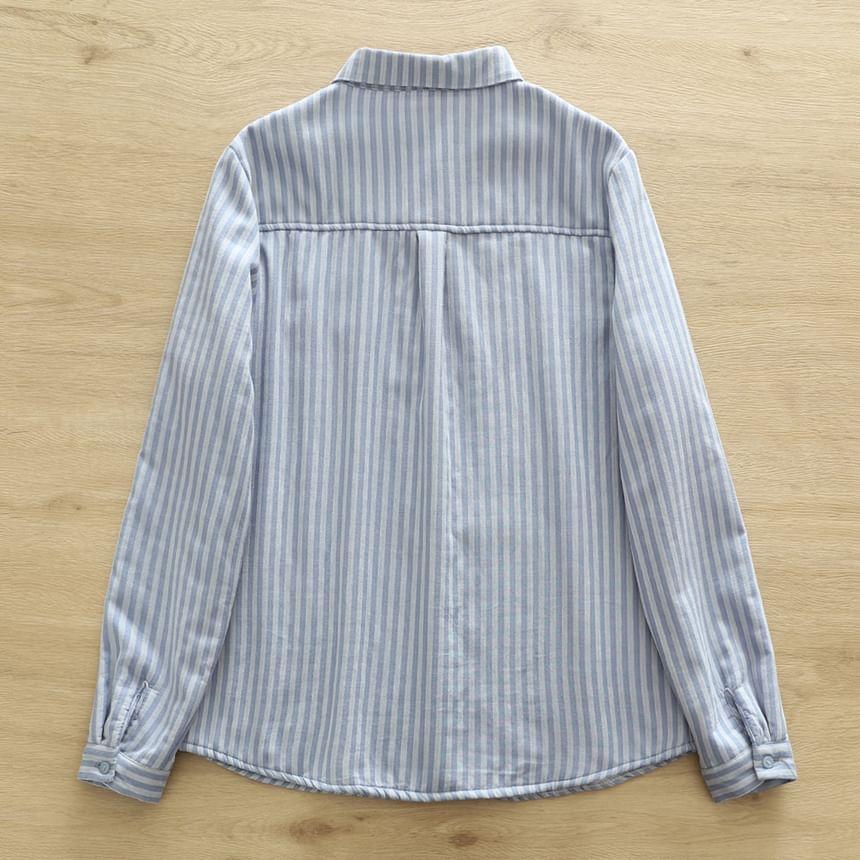 Long Sleeve Lapel Button Down Striped Shirt Product Image