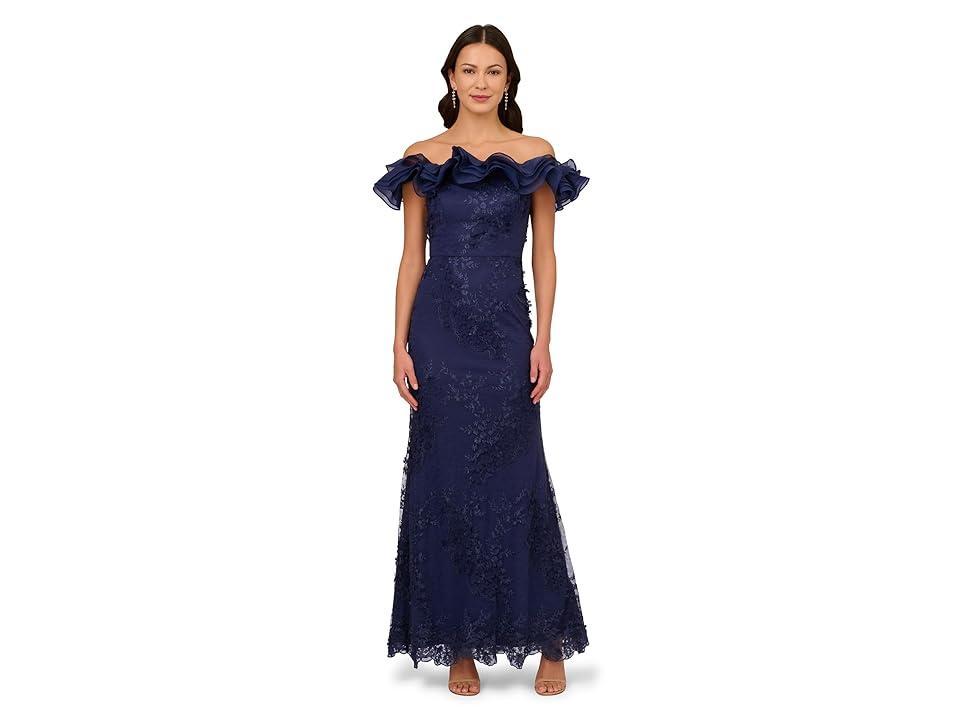 Adrianna Papell Ruffled Embroidered Mermaid Gown Product Image