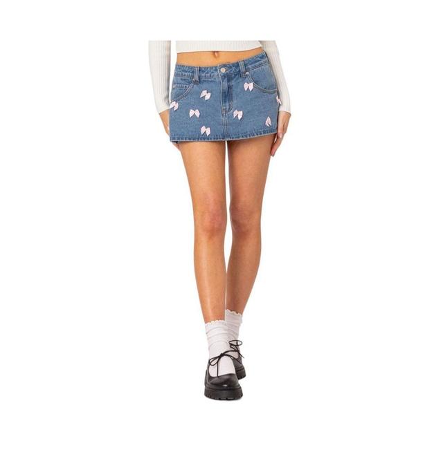 Women's Alivia satin bow denim micro skort Product Image