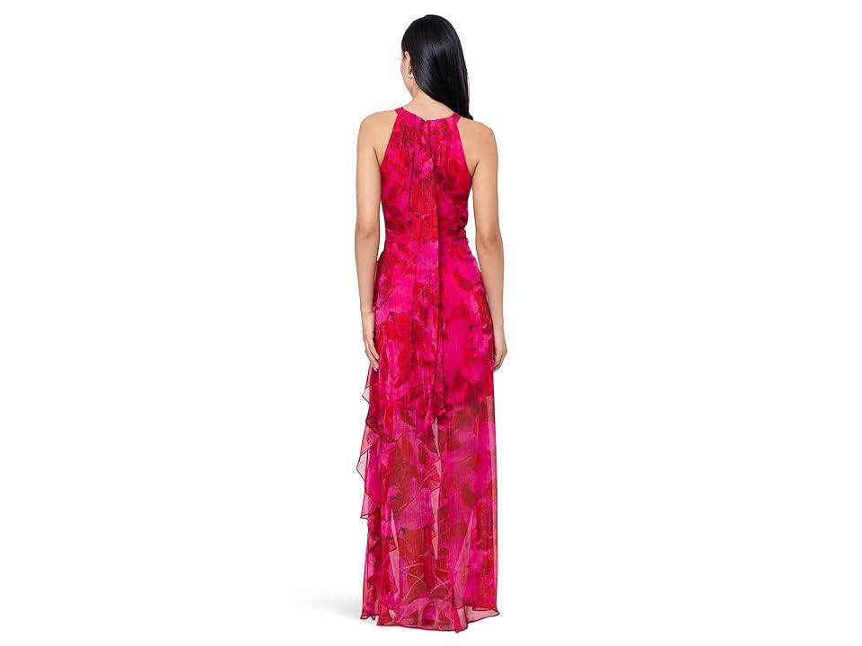 Betsy & Adam Long HMC Printed Ruffle (Fushia/Poppy) Women's Dress Product Image