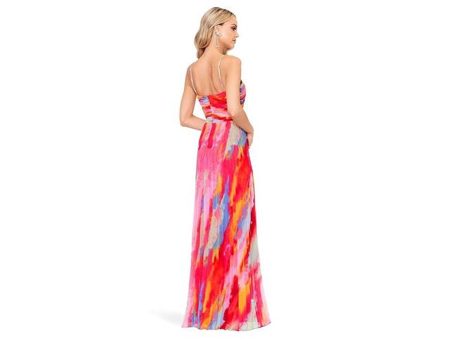 XSCAPE Long High Multi Chifon Print Strap (Fushia Multi) Women's Dress Product Image