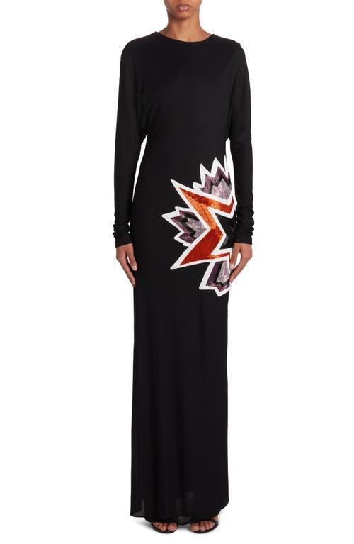 TOM FORD Kapow Beaded Detail Long Sleeve Crepe Gown In Black/multicolor Product Image