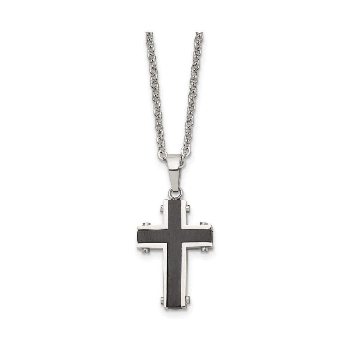 Chisel Polished Black Ip-plated Cross Pendant Cable Chain Necklace Product Image