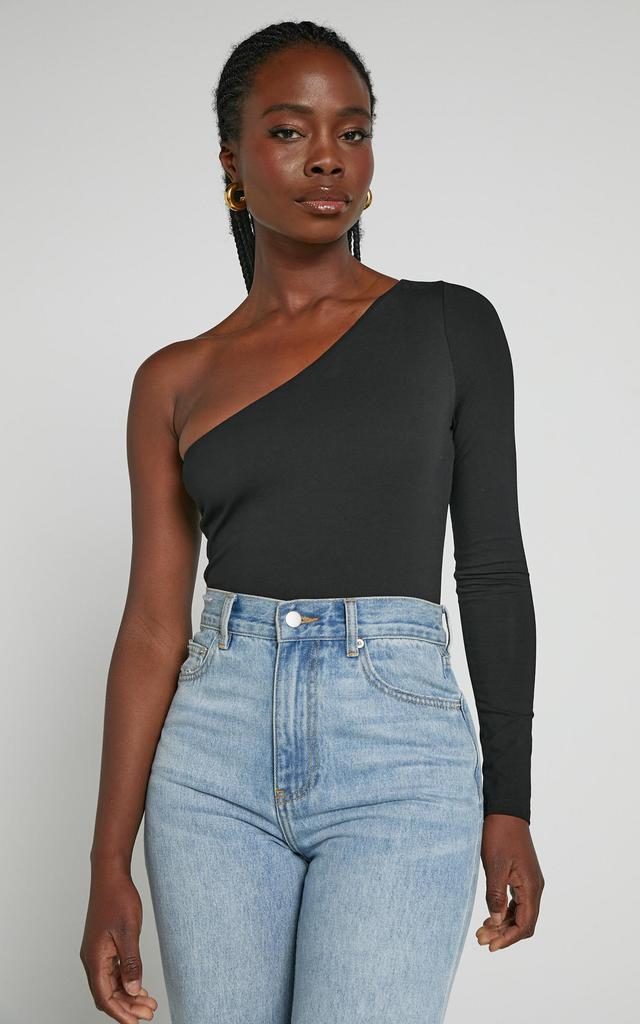 Khanley Bodysuit - One Shoulder Long Sleeve Bodysuit in Black Product Image