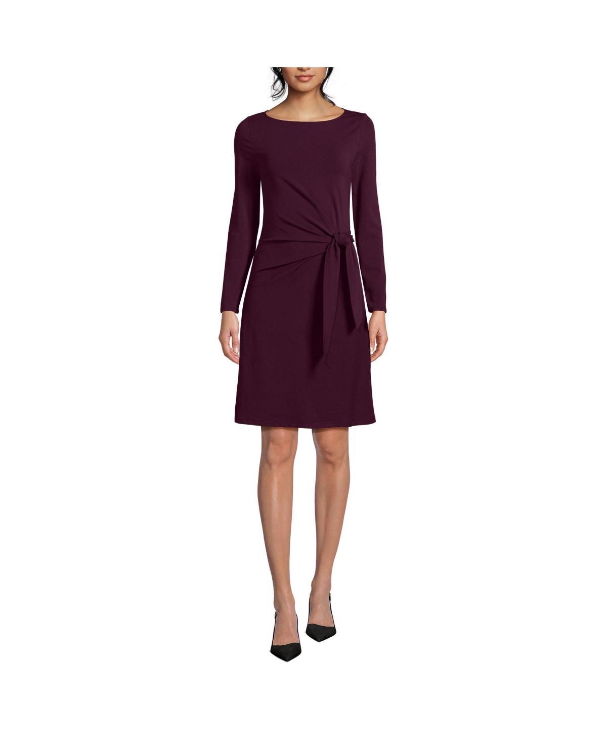 Lands End Womens Boatneck Long Sleeve Tie Waist Dress Product Image