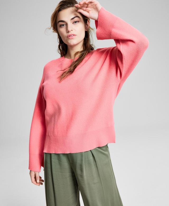 And Now This Womens Striped Crewneck Split-Cuff Sweater, Created for Macys Product Image