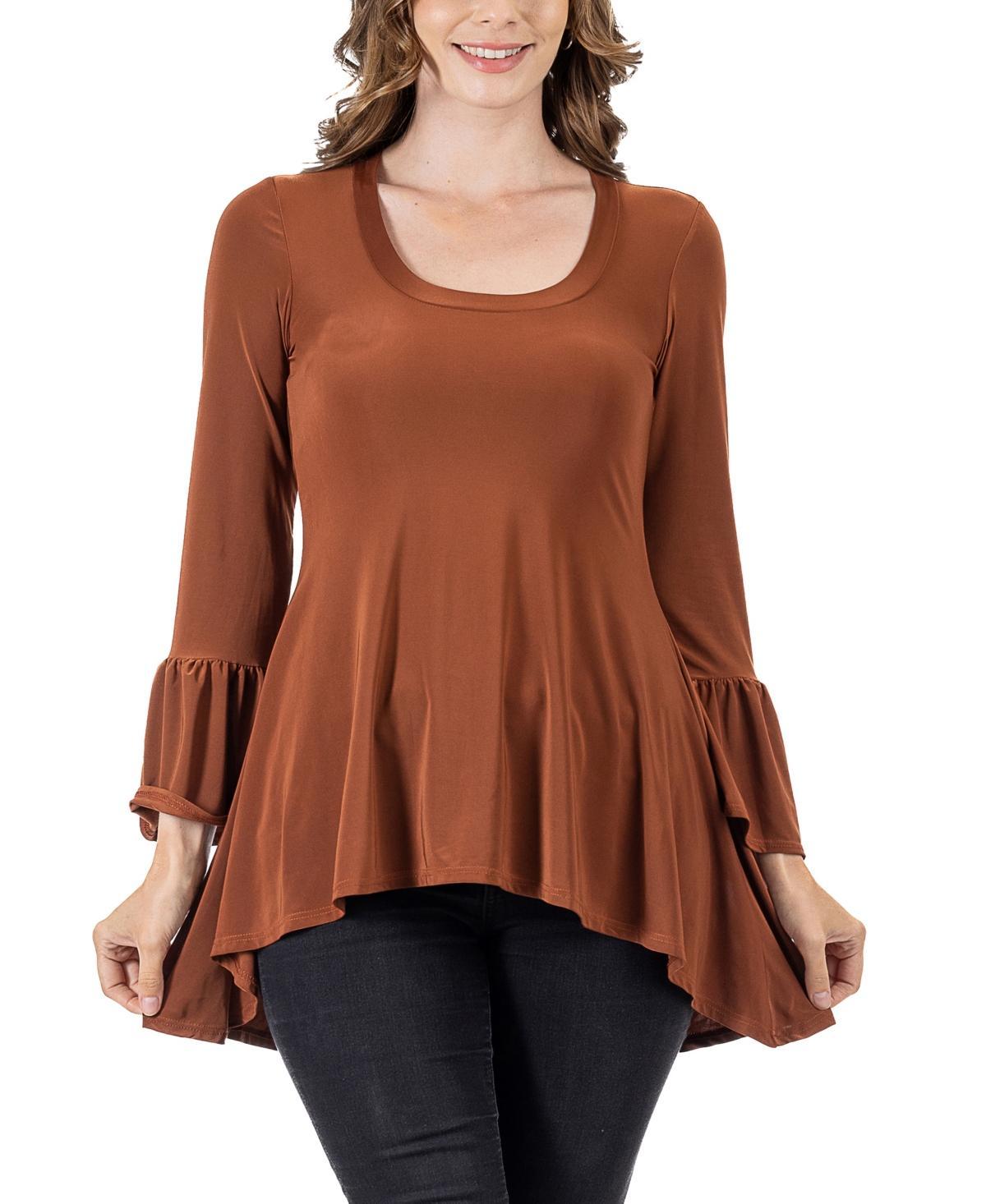 24seven Comfort Apparel Womens Long Bell Sleeve High Low Tunic Top Product Image