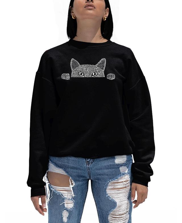 Womens Word Art Peeking Cat Crewneck Sweatshirt Product Image