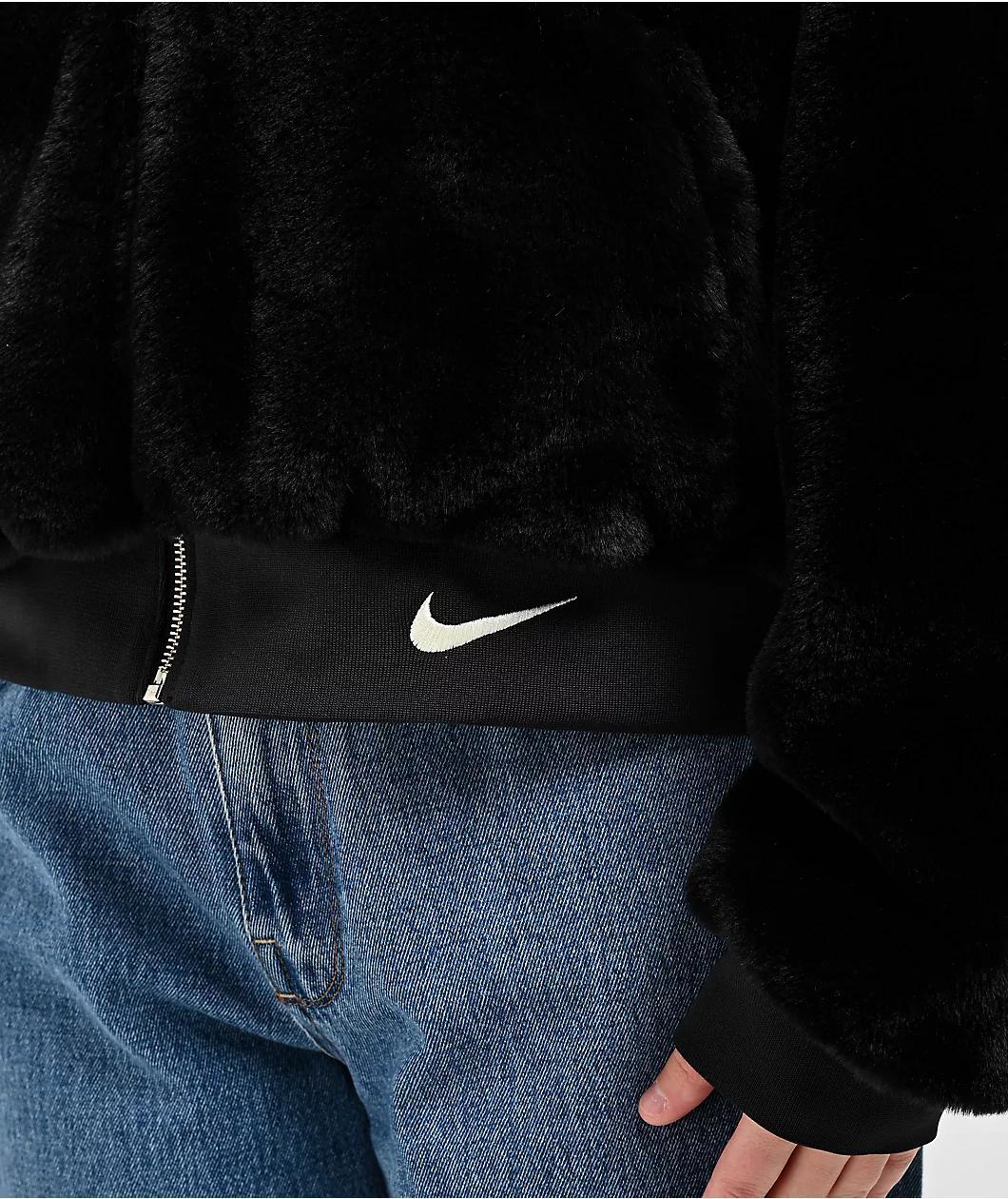 Nike Sportswear Faux Fur Black Reversible Bomber Jacket Product Image