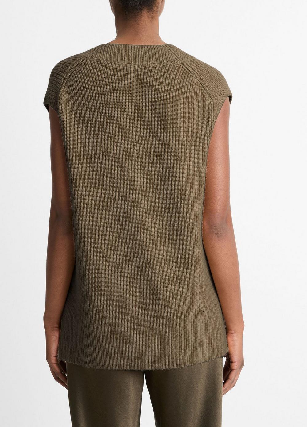 Womens Ribbed Wool-Cashmere V-Neck Sweater Vest, Vine, Size XL Vince Product Image