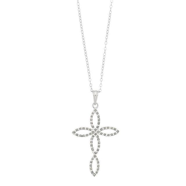 Diamond Mystique Platinum Over Silver Cross Pendant Necklace, Womens Grey Product Image