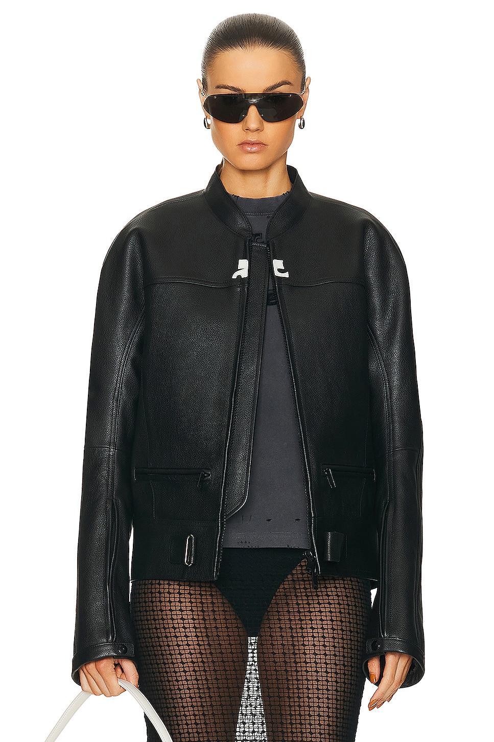 Courreges Scuba Leather Bomber Jacket Black. (also in L, M). Product Image