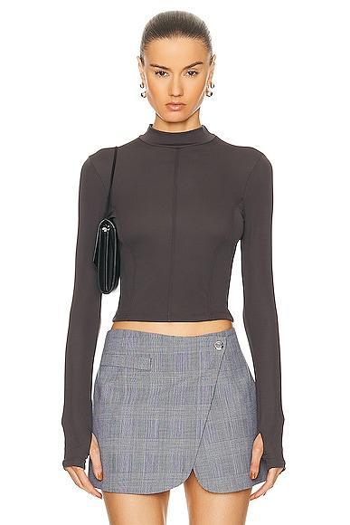 Enza Costa Matte Jersey Long Sleeve Paneled Mockneck Top in Grey Product Image