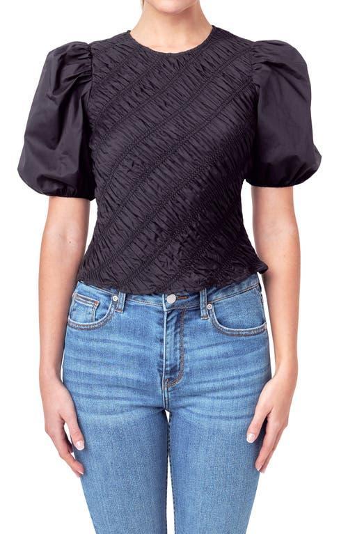 English Factory Asymmetric Shirred Puff Sleeve Top Product Image