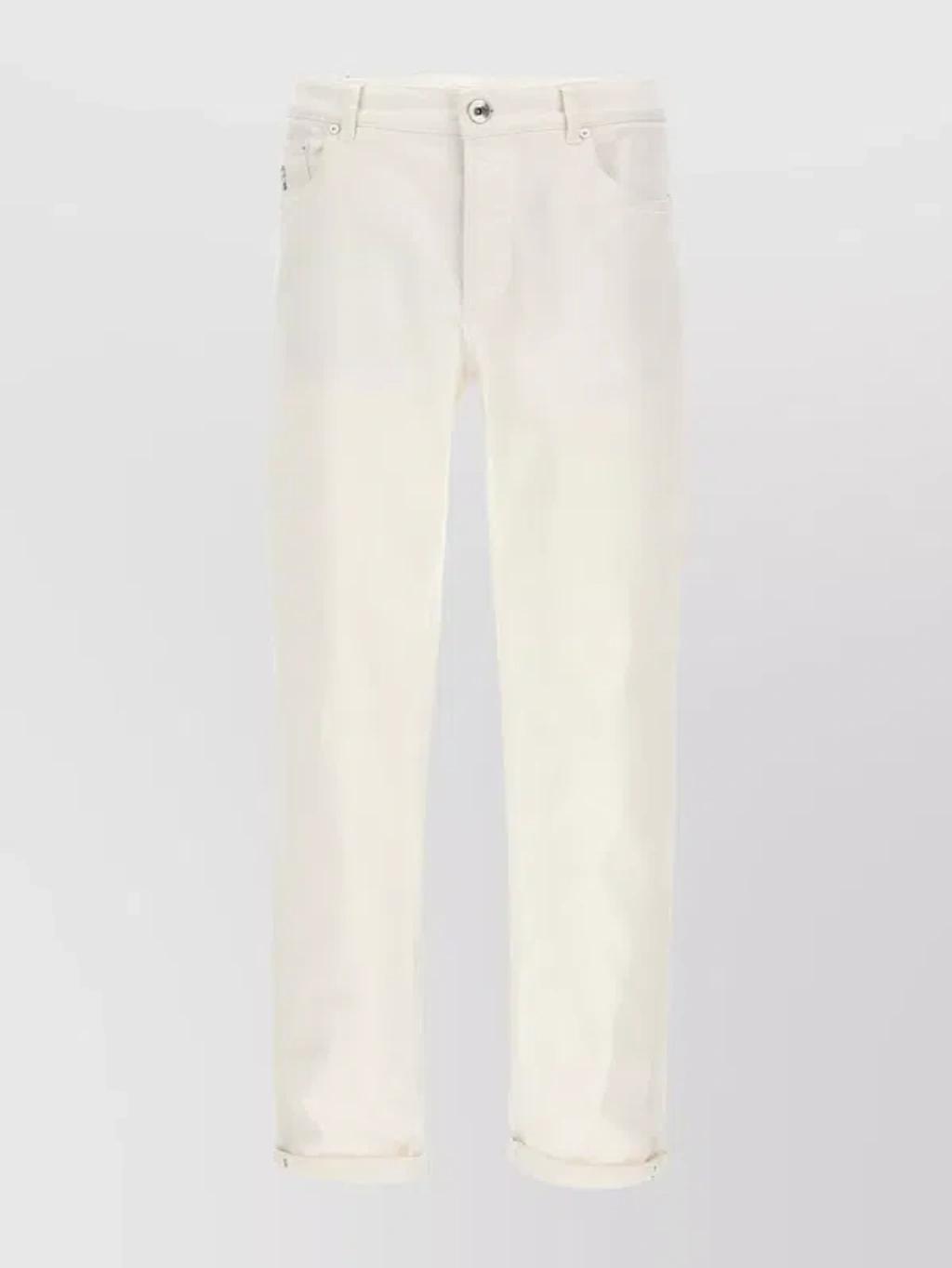 Straight Leg Jeans With Rolled Cuffs In White Product Image