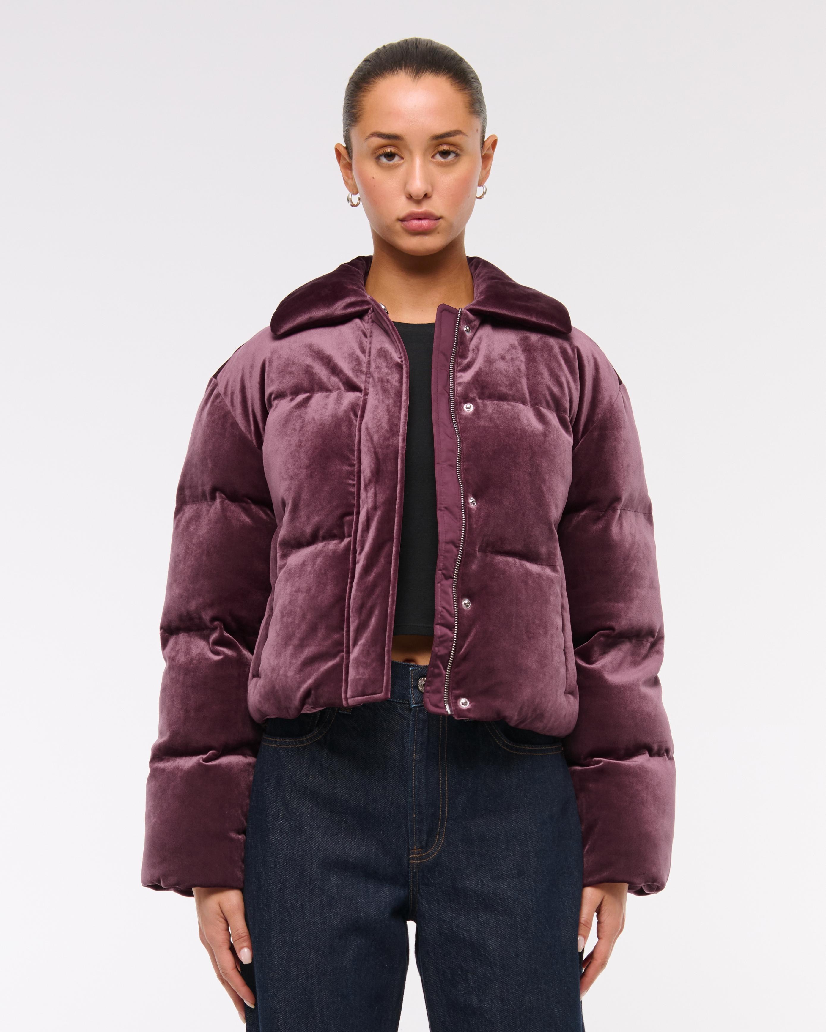 Cropped Velvet Puffer Coat Product Image