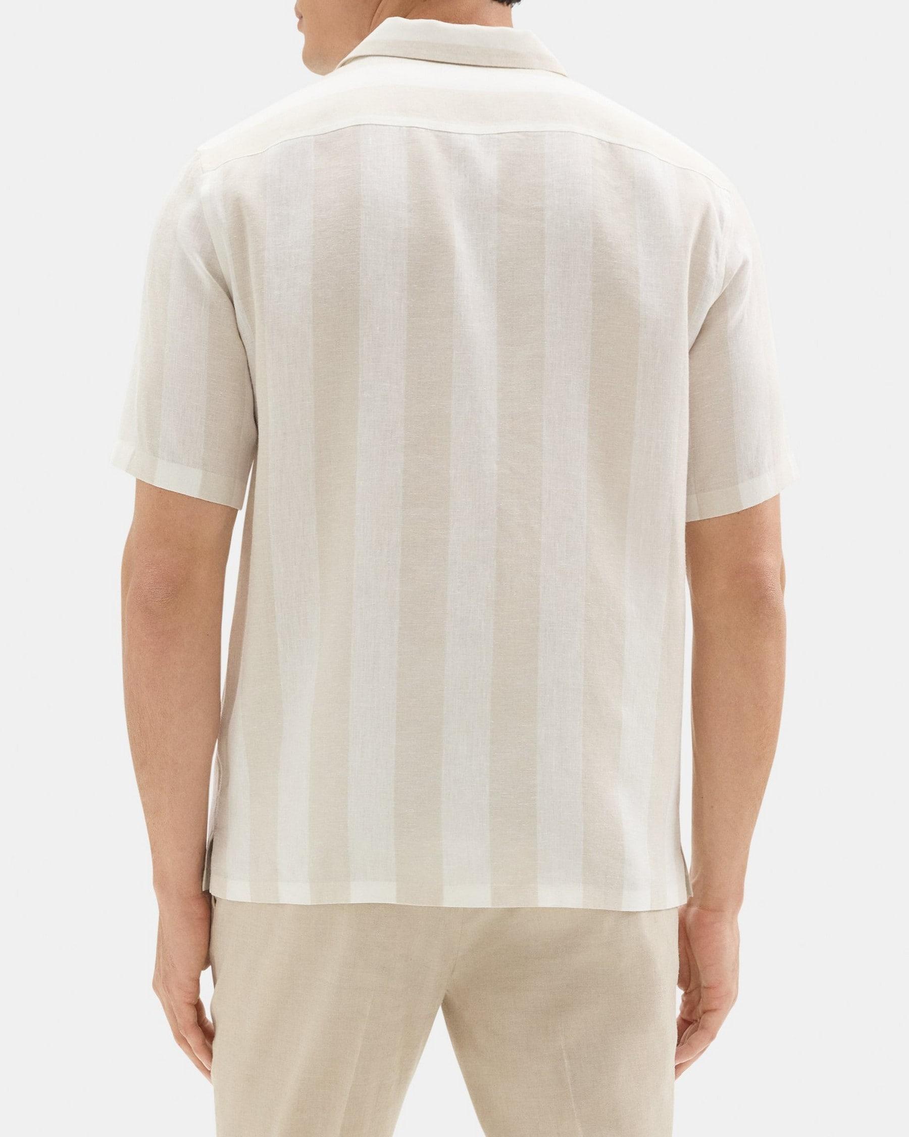 Short-Sleeve Camp Shirt in Striped Linen-Blend Product Image