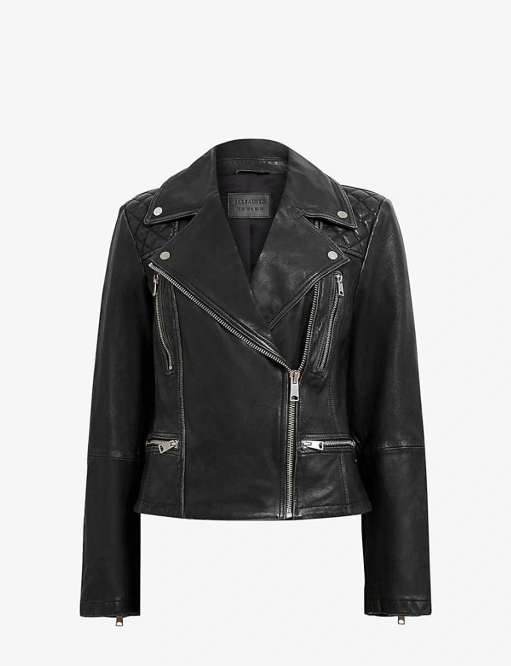 Leather Cargo Biker Jacket In Black Product Image