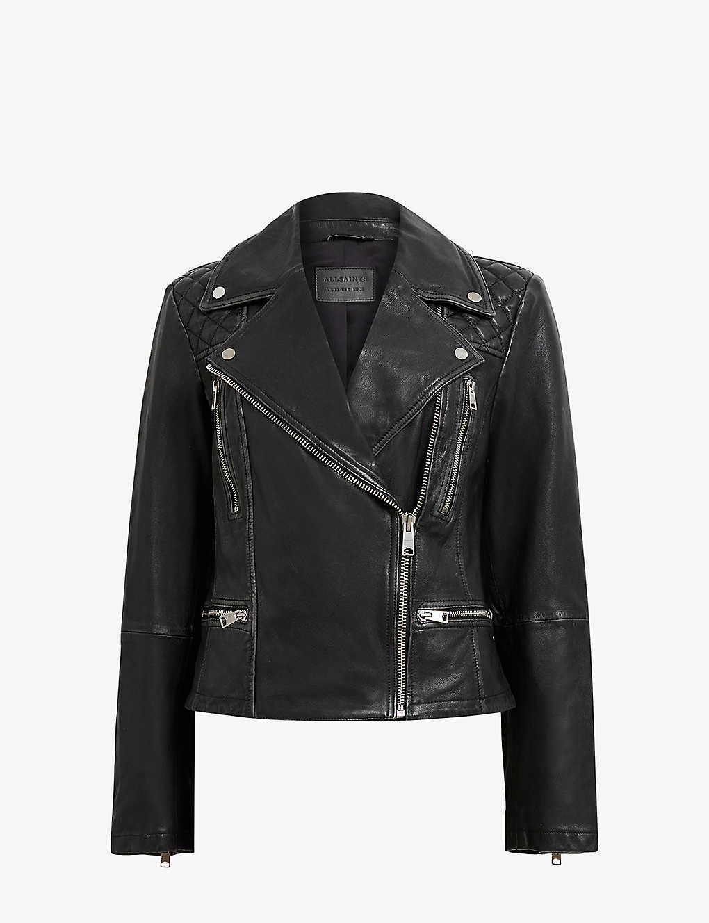 ALLSAINTS Leather Cargo Biker Jacket In Black/grey Product Image