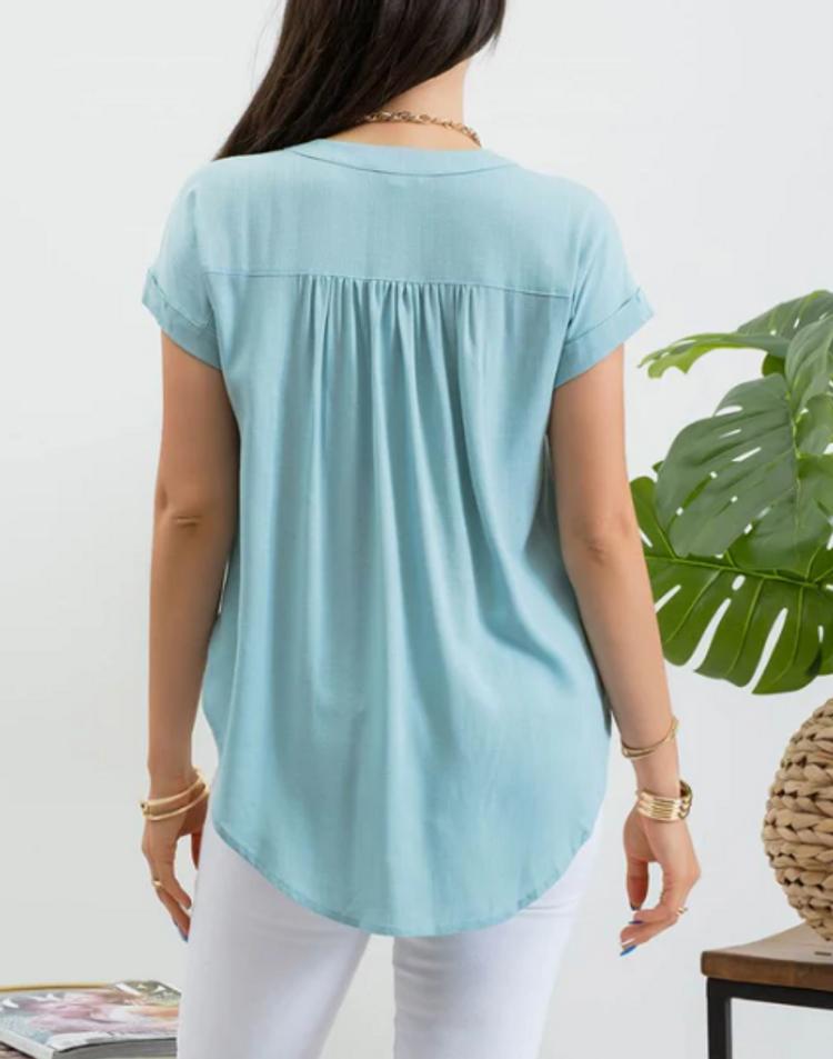 Blu Pepper® Ladies' S/S Roll Sleeve Button Blouse Product Image